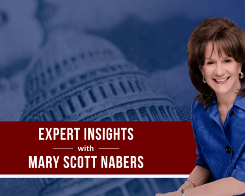 Mary Scott Nabers before the White House on a dollar bill for her weekly column.