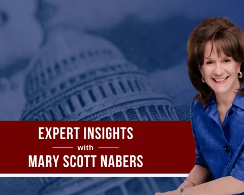 Mary Scott Nabers before the White House on a dollar bill for her weekly column.