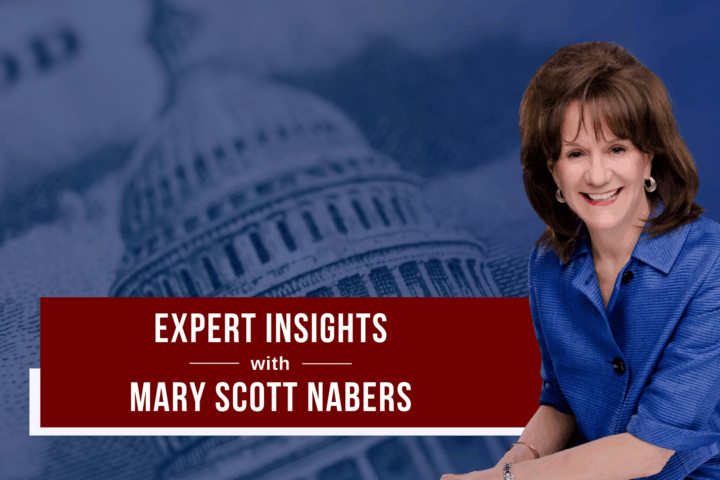 Mary Scott Nabers before the White House on a dollar bill for her weekly column.