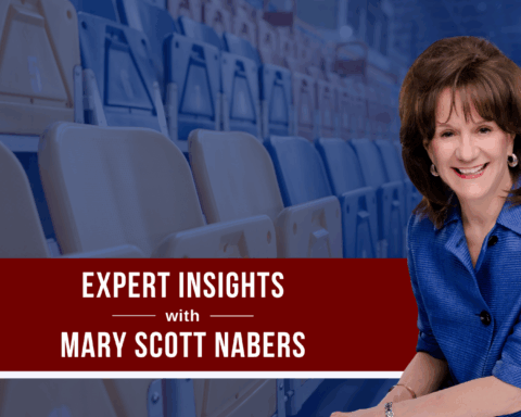 Mary Scott Nabers before convention center seats for her weekly column.