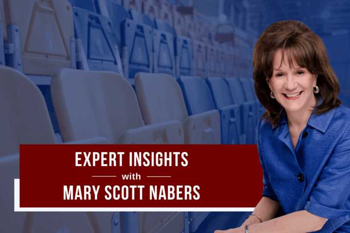 Mary Scott Nabers before convention center seats for her weekly column.