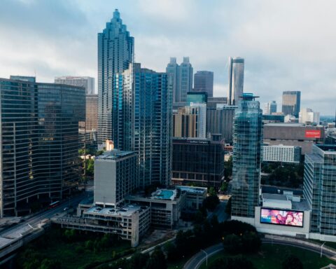 The Atlanta skyline from the side.