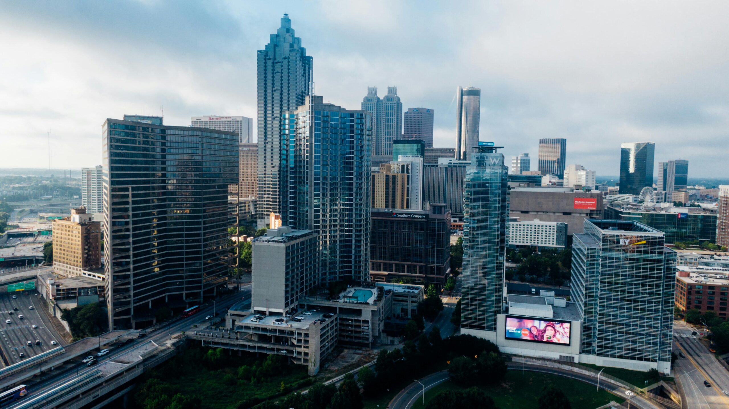 The Atlanta skyline from the side.