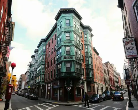 A corner building along an intersection in Boston.