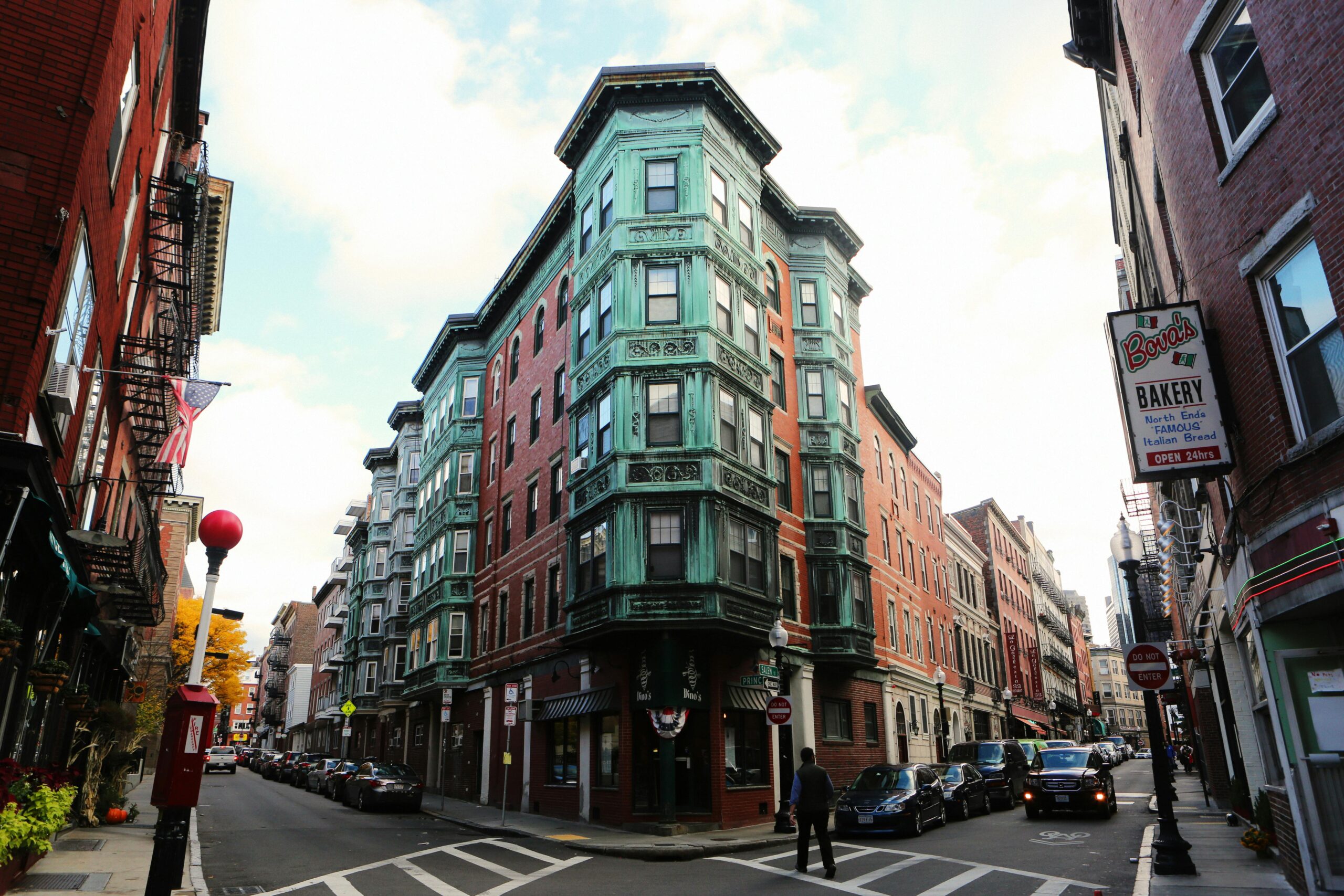 A corner building along an intersection in Boston.