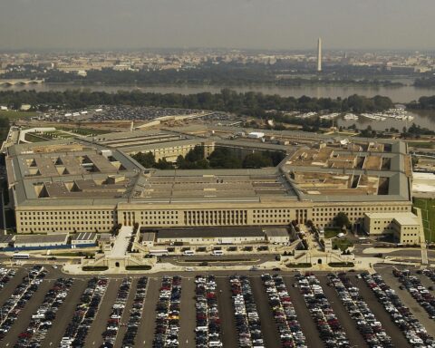 An aerial view of the Pentagon in Arlington County, Virginia.