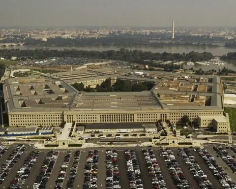 An aerial view of the Pentagon in Arlington County, Virginia.