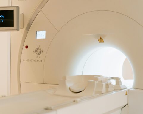 An MRI machine from the front.