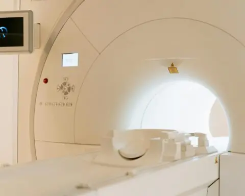 An MRI machine from the front.
