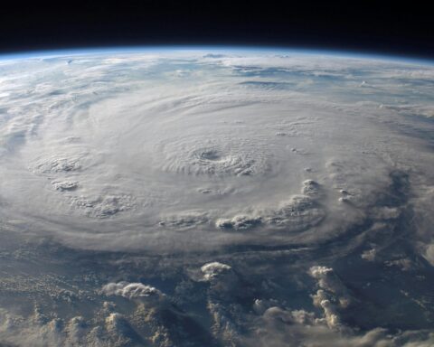 A hurricane from a satellite.
