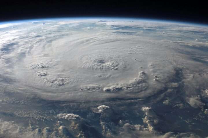 A hurricane from a satellite.