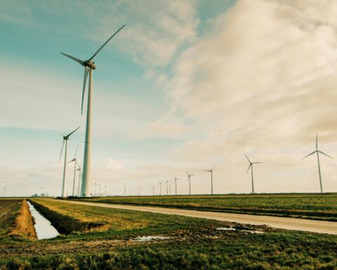 Wind turbines.