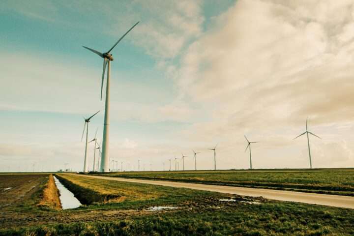 Wind turbines.