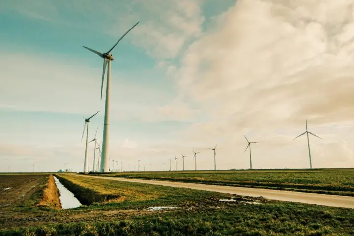 Wind turbines.