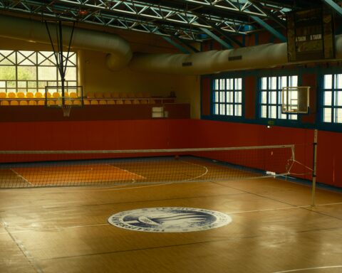 An empty gymnasium in a school.