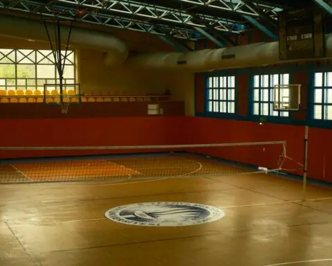 An empty gymnasium in a school.
