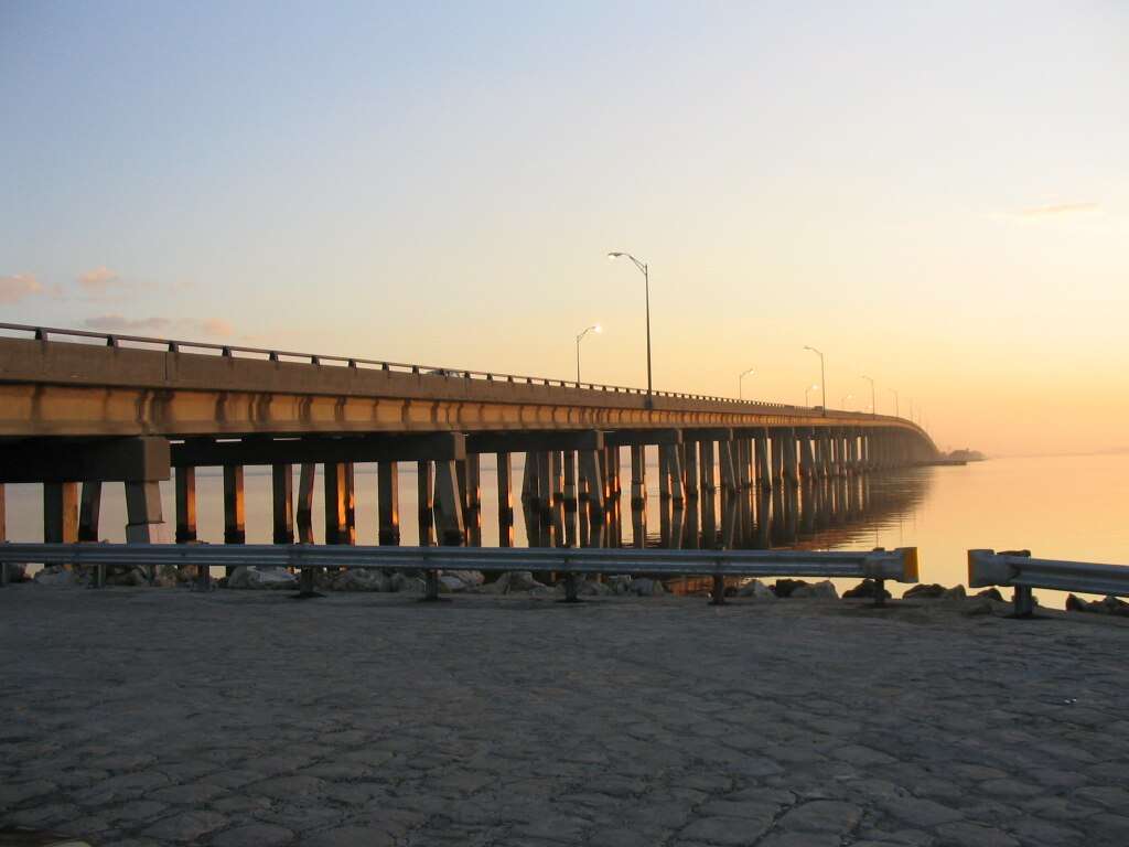 The Courtney Campbell Causeway from the Clearwater shore in Florida.