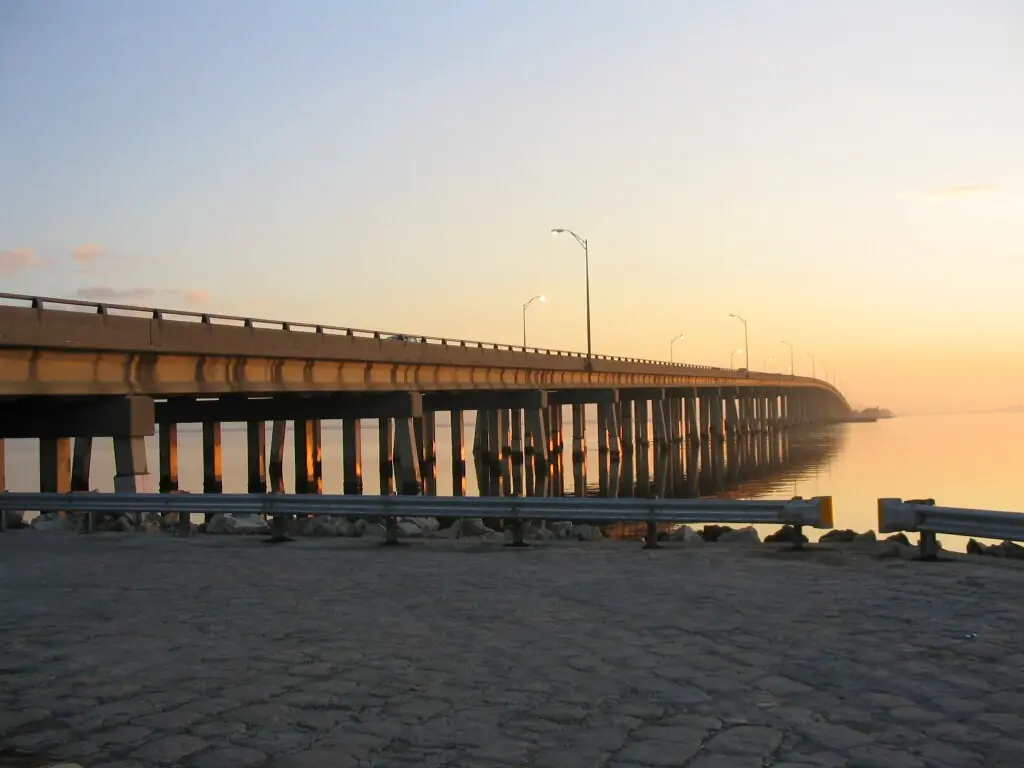 The Courtney Campbell Causeway from the Clearwater shore in Florida.