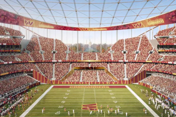 A rendering of the Commanders' new planned stadium on the RFK site.