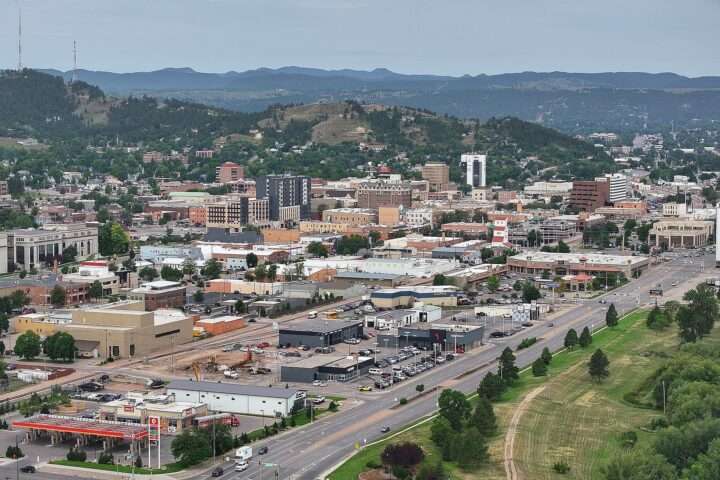 The Rapid City skyline in South Dakota from a distance.