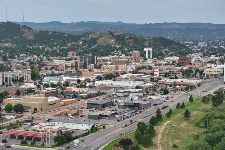 The Rapid City skyline in South Dakota from a distance.