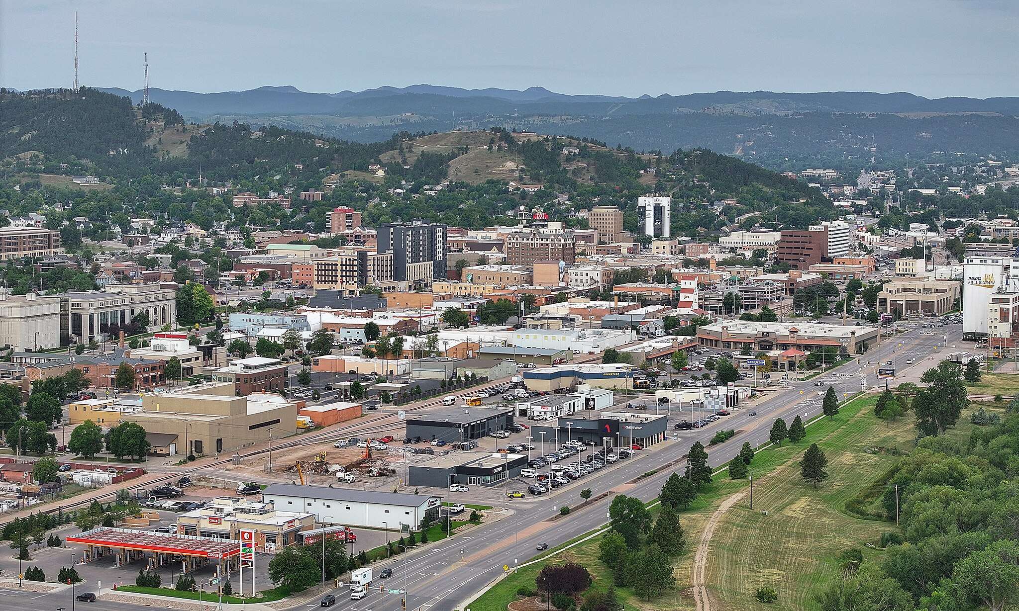 The Rapid City skyline in South Dakota from a distance.