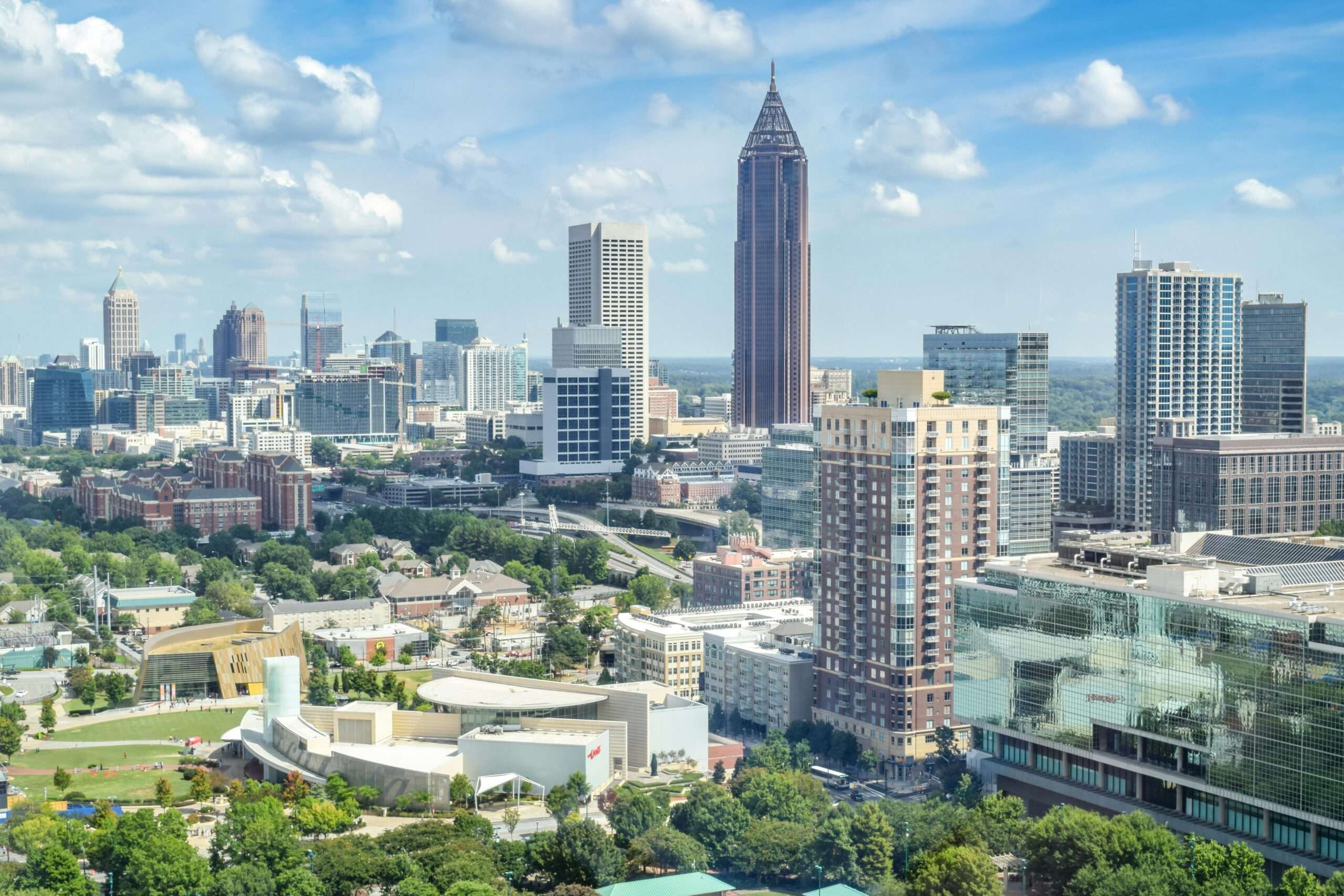 The Atlanta skyline form a distance during the day.