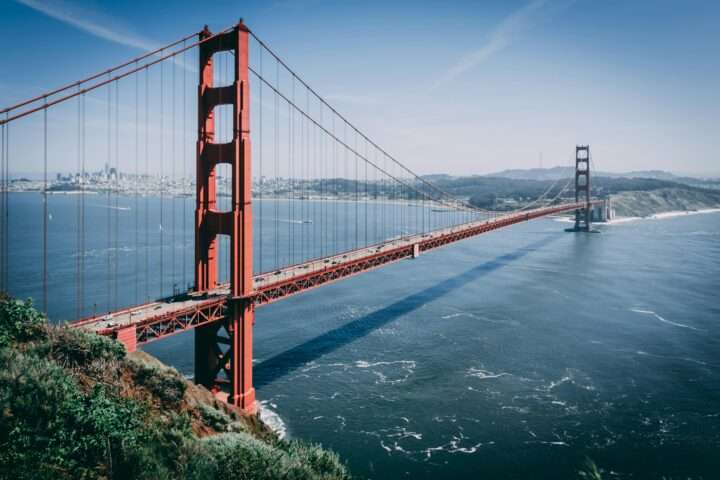 The Golden Gate Bridge in San Francisco from the Redwoods side.