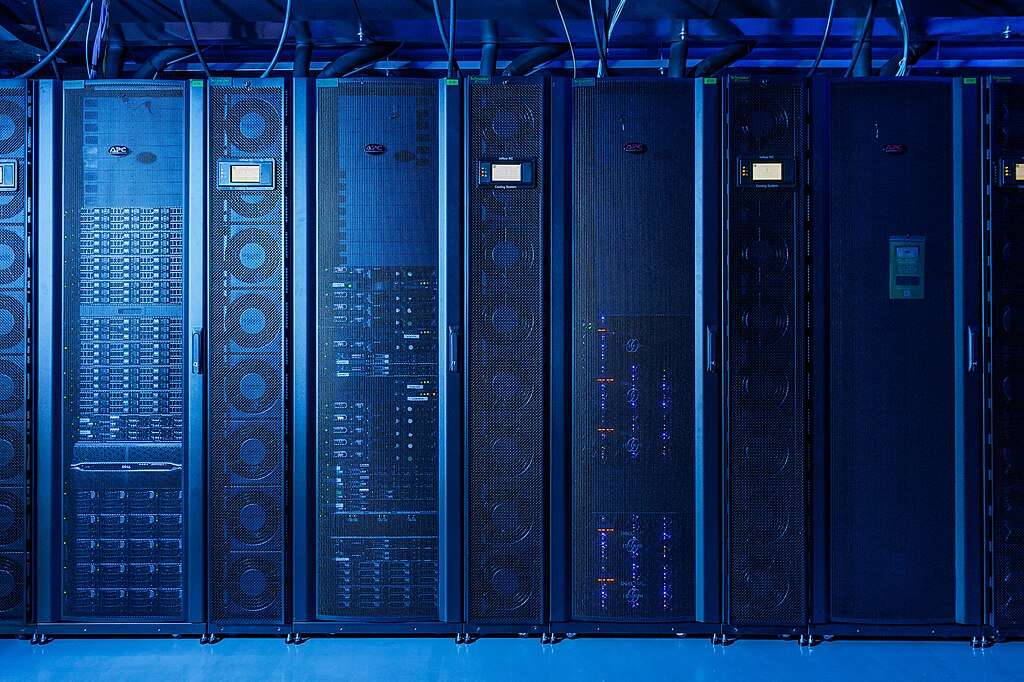 Data stacks at a data center.