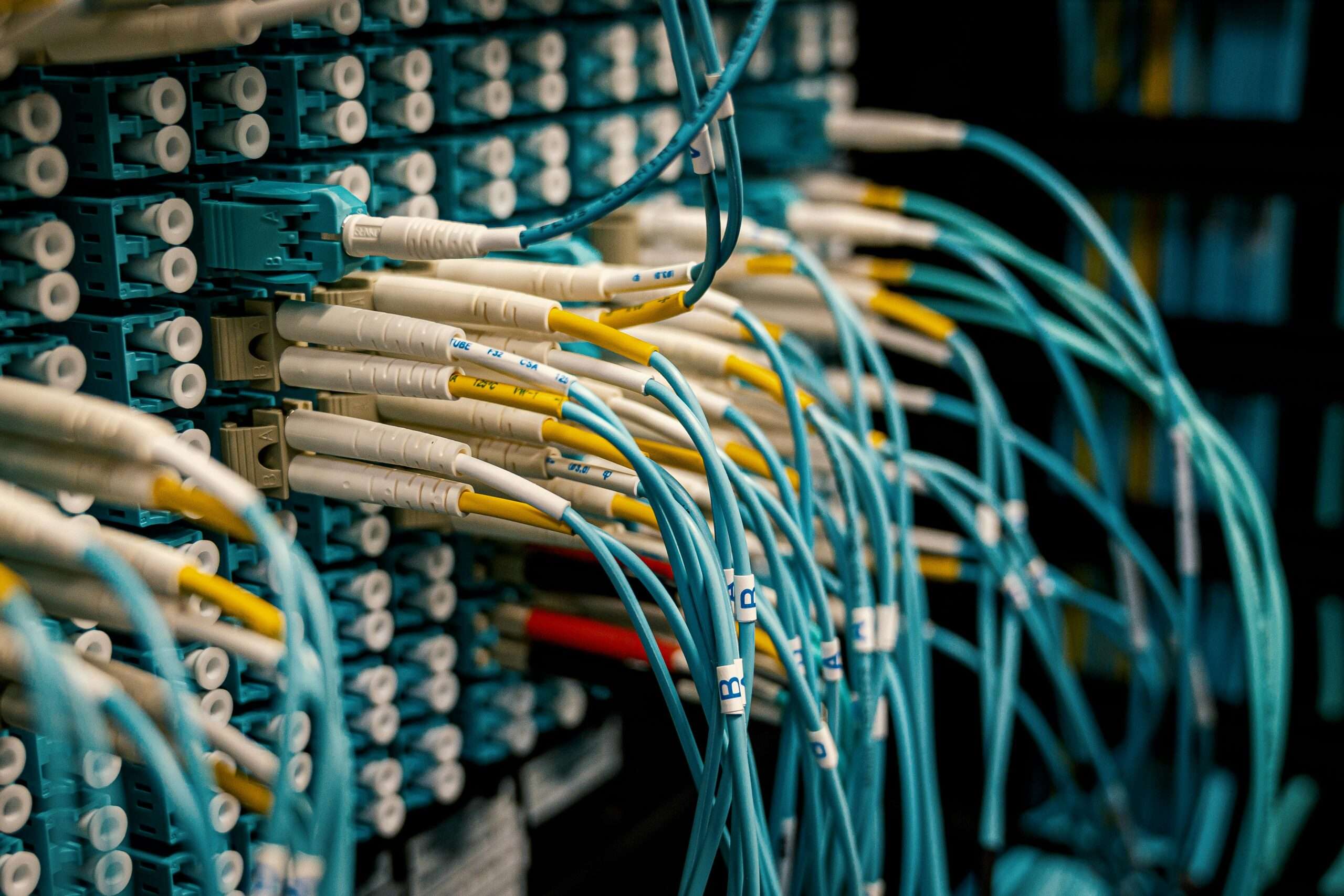 Broadband cables connect to an internet device.