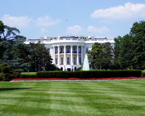 The White House from across the White House Lawn.