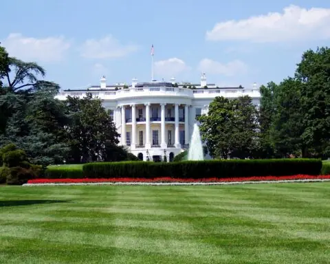 The White House from across the White House Lawn.