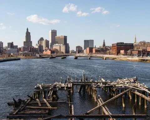 A waterfront image of the Providence skyline in Rhode Island.