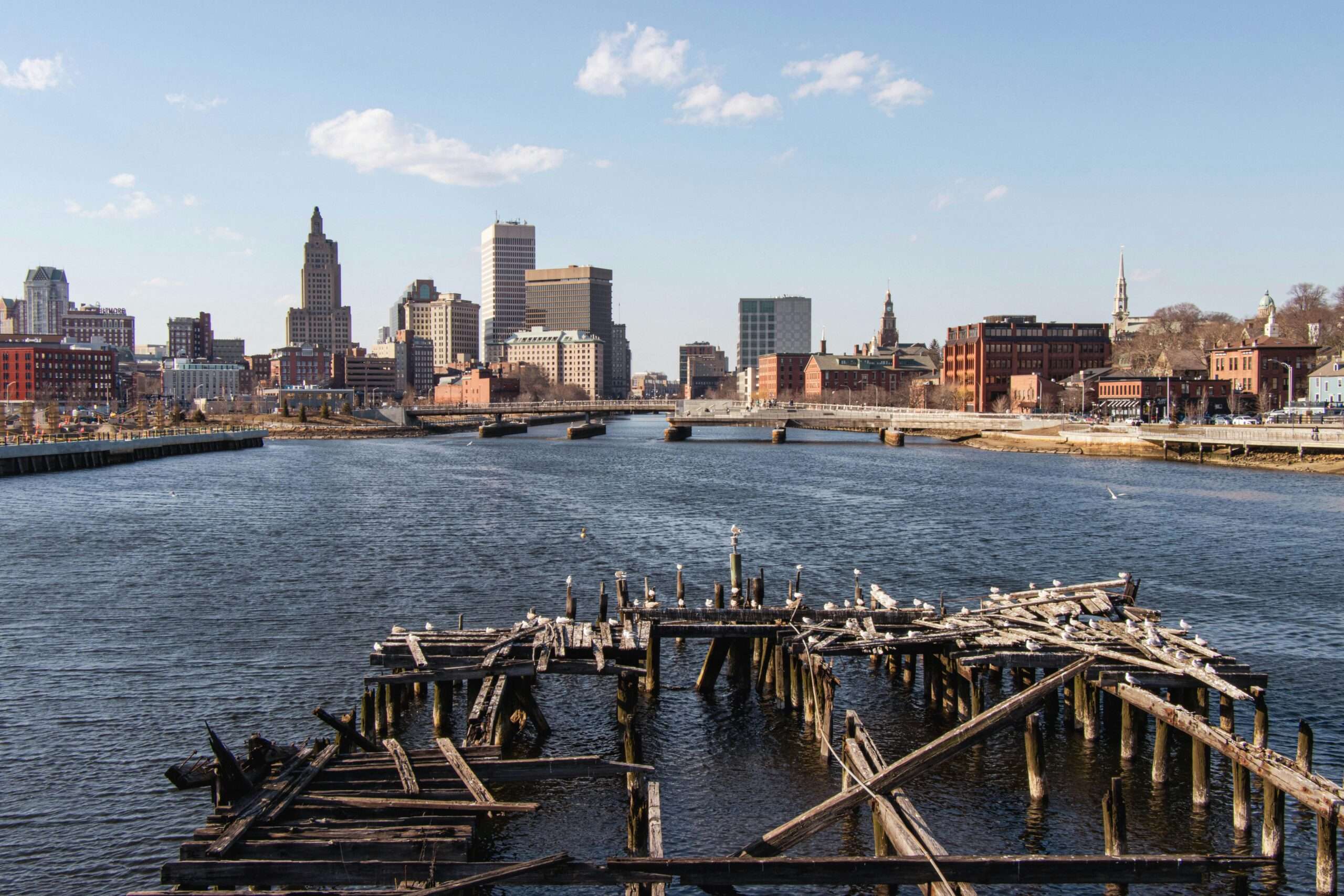 A waterfront image of the Providence skyline in Rhode Island.