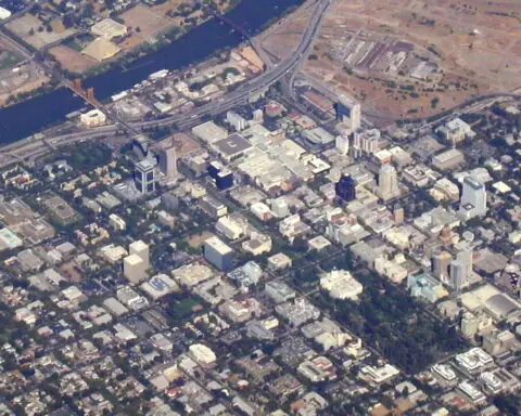 An aerial view of Sacramento, California.