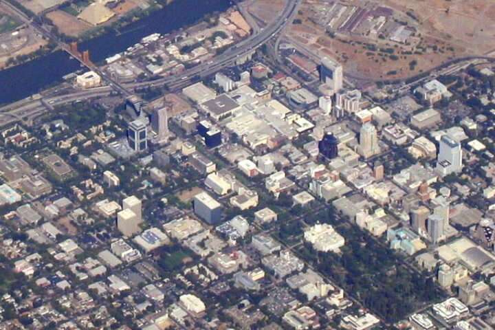 An aerial view of Sacramento, California.