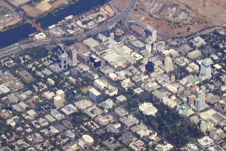 An aerial view of Sacramento, California.