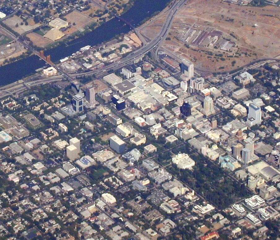 An aerial view of Sacramento, California.