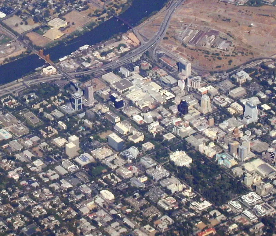 An aerial view of Sacramento, California.