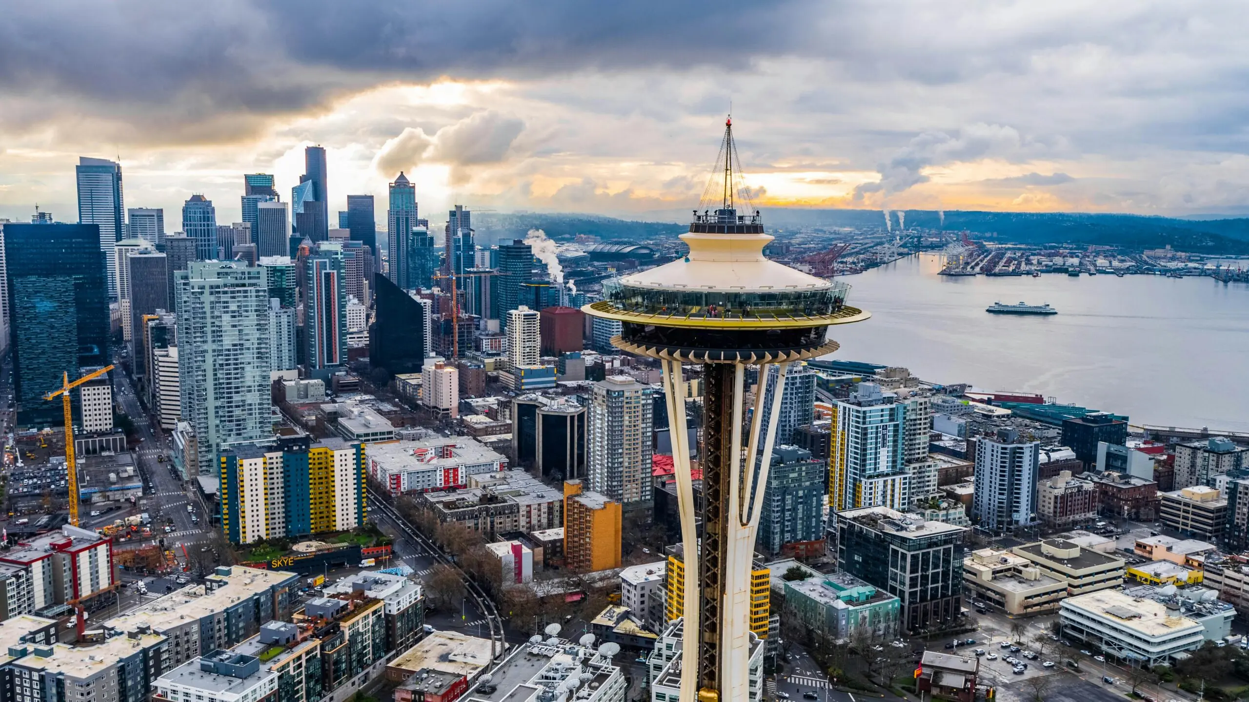 Seattle's Skyline from a helicopter.