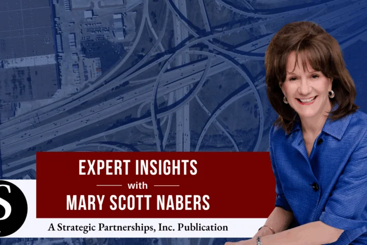 Mary Scott Nabers before an aerial shot of a highway intersection for her weekly column.