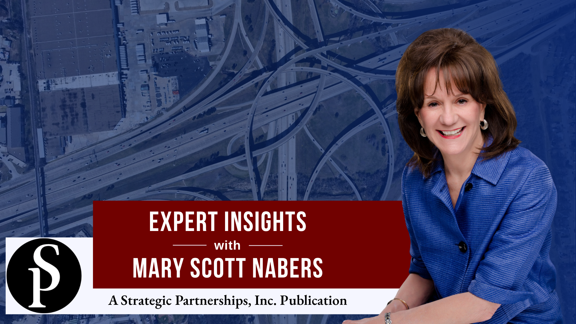 Mary Scott Nabers before an aerial shot of a highway intersection for her weekly column.
