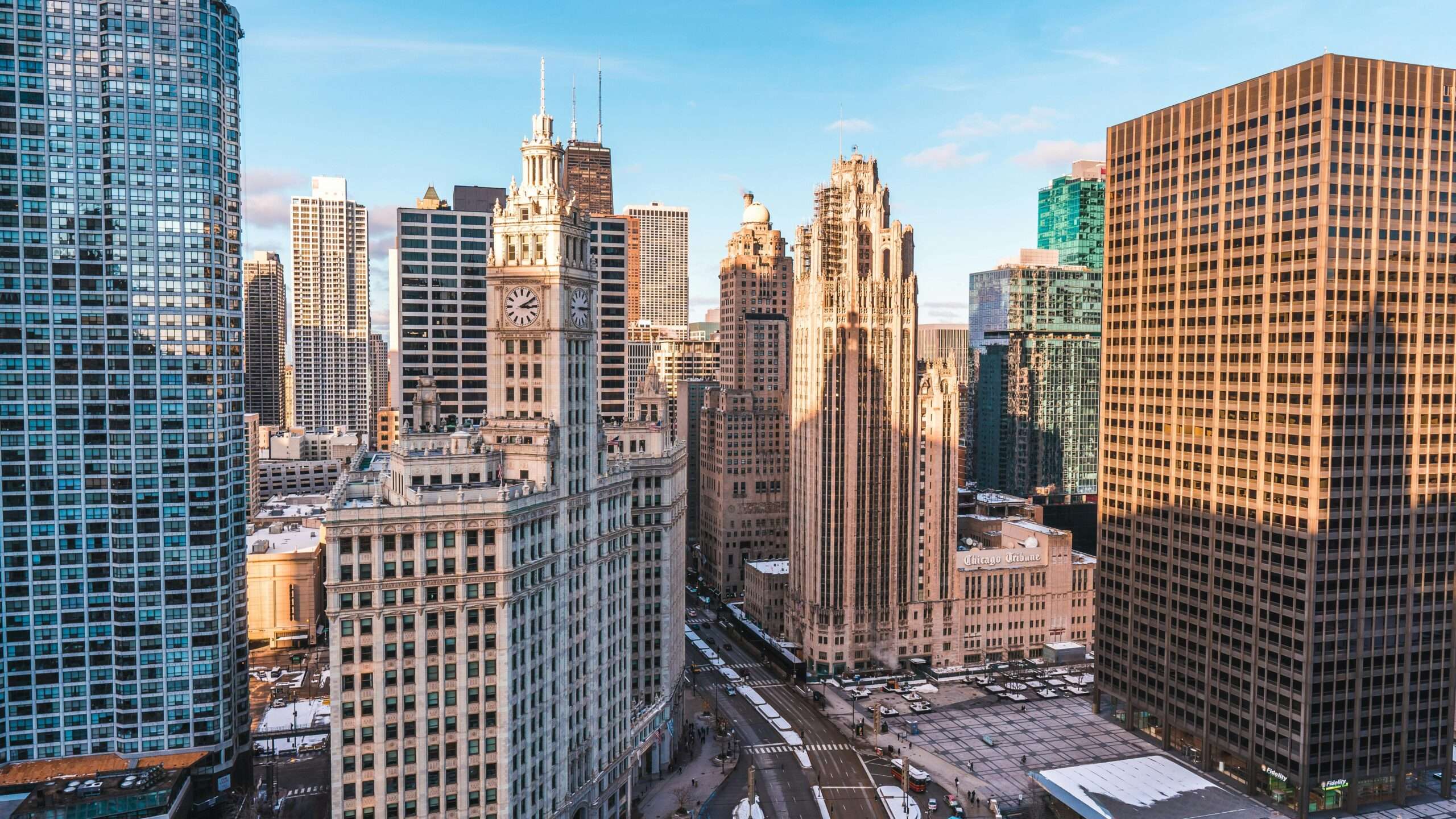 The Chicago skyline from inside the city.