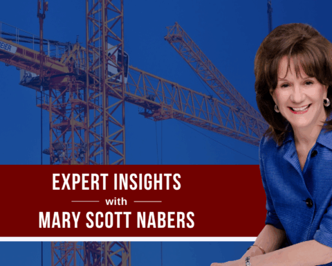 Mary Scott Nabers before construction cranes for her weekly column.