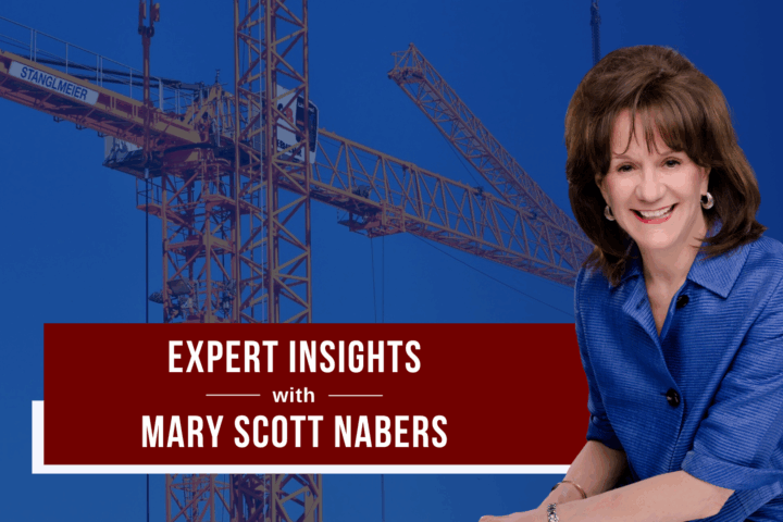 Mary Scott Nabers before construction cranes for her weekly column.