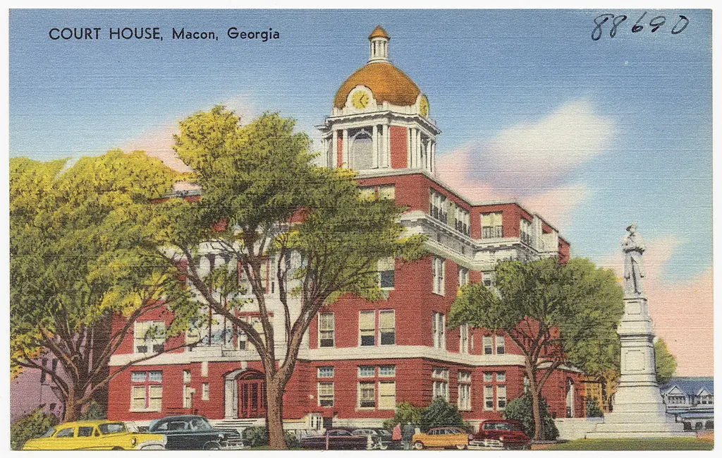 A postcard of the Macon County Courthouse in Macon, Georgia.