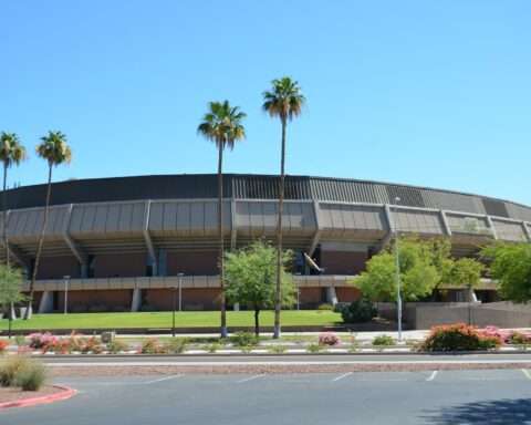 Desert Financial Arena in Tempe, Arizona, from the front of the stadium.