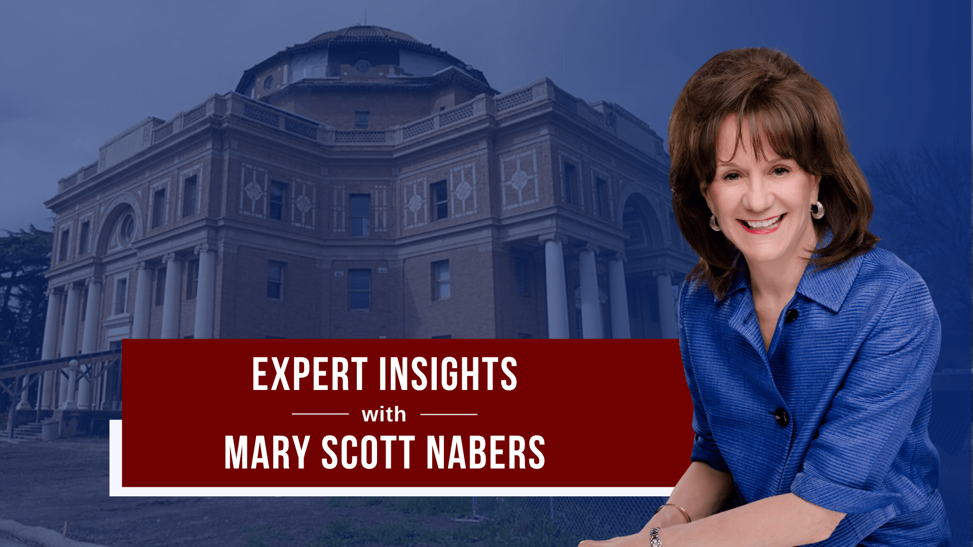 Mary Scott Nabers before a city hall building for her weekly column.