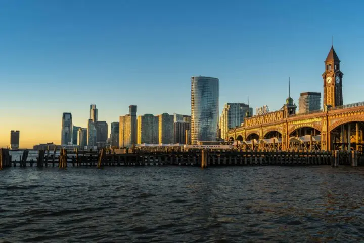 The Hoboken skyline across the river in New Jersey.