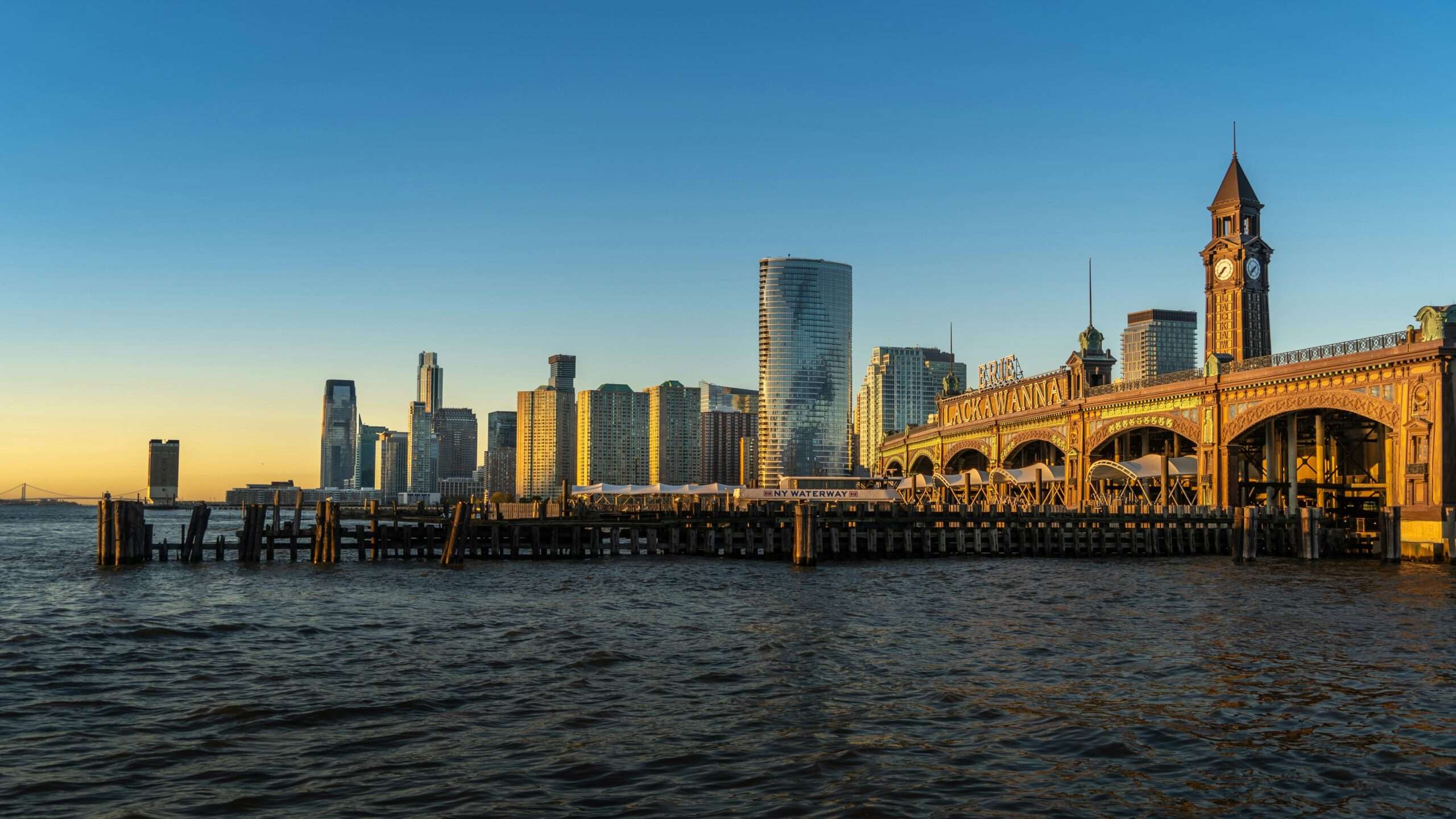 The Hoboken skyline across the river in New Jersey.